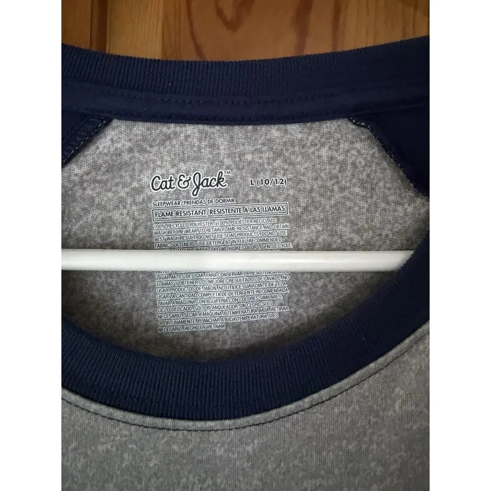 Cat & Jack Boy's Size L (10-12) Pajama 3 Pc Set Grey Top/Blue Plaid Pants NWT
